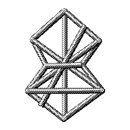Sigil abstrait de prospérité aux traits géométriques entrecroisés et à l'axe vertical central, monochrome en léger relief